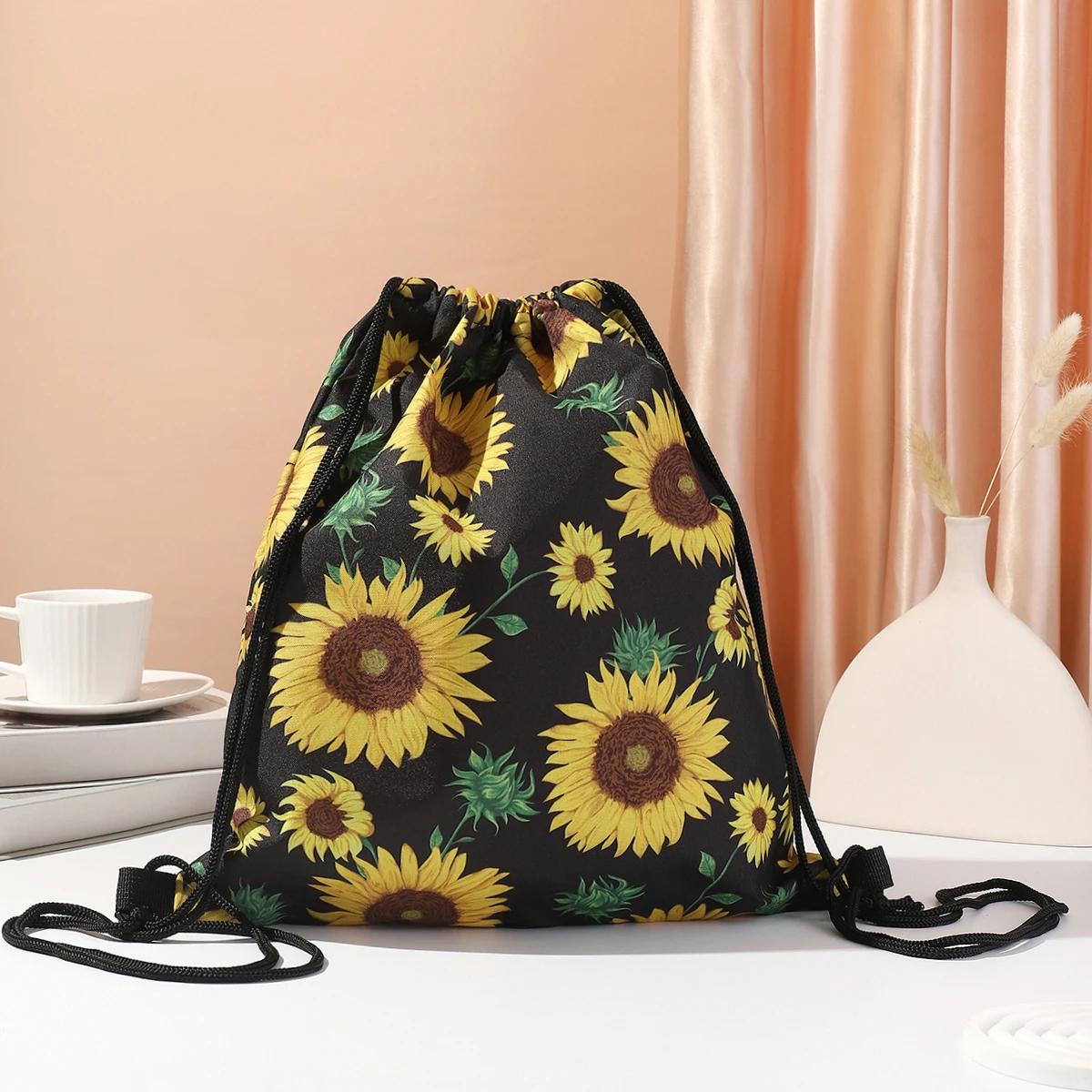 Sunflower Print Combination Travel Bag for Outdoor Travel, Storage and Makeup Bag, Portable Foldable Drawstring Backpack