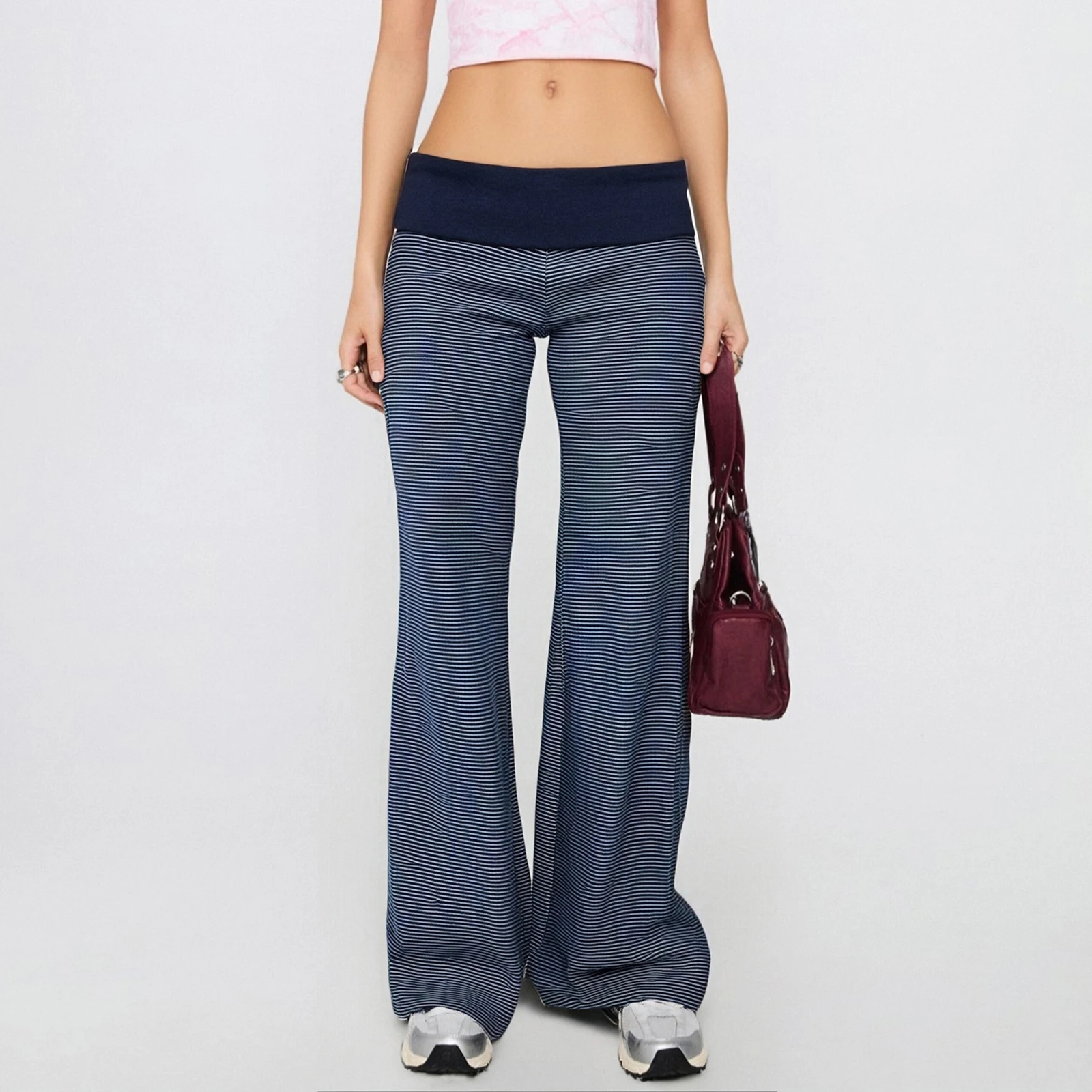 سراويل نسائية مخططة مطبوعة بخصر مطاطي سراويل فضفاضة ملابس الشارع للارتداء اليومي والنشاط الخارجي ملابس الشارع