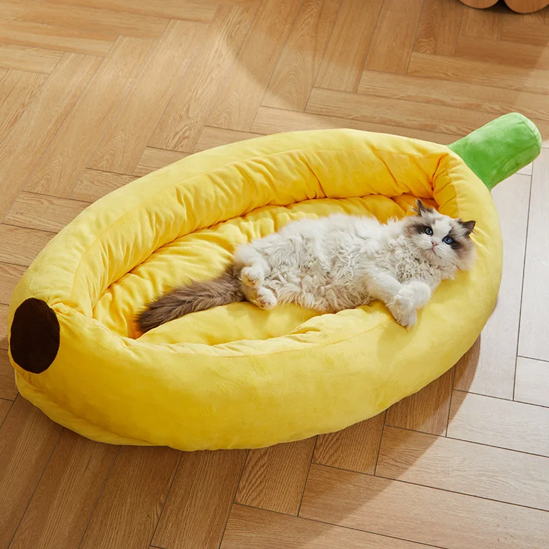 Imagem -02 - Ninho de Estimação Universal Destacável Cama de Banana Macia para Gato e Cachorro Colchão em Fofo e Macio Banana Quatro Estações Ninho Novo Inverno