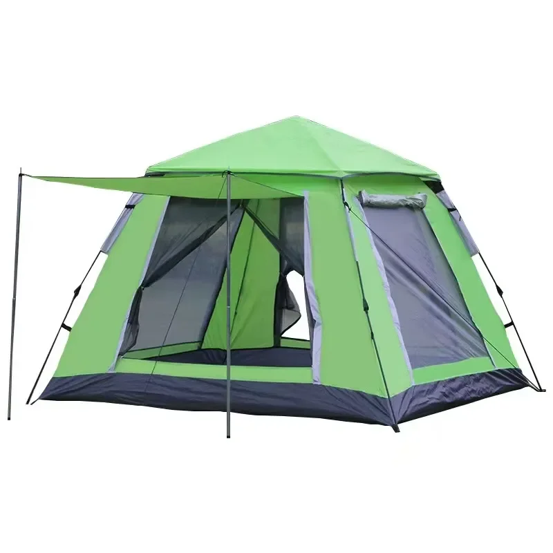 Family Pop Up Camping Tent With Canopy Waterproof 4 Person Ventilated Mesh Windows All Weather Outdoor Shelter