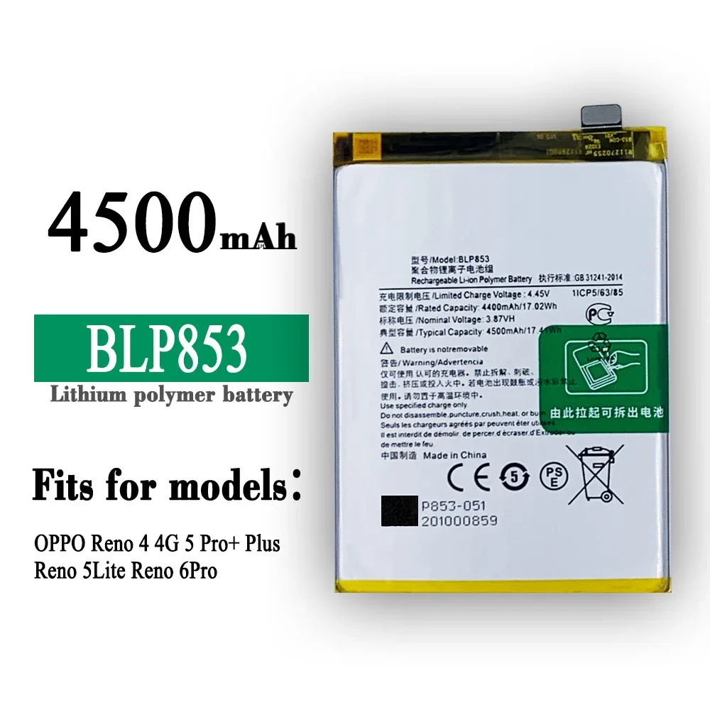 BLP853 High Quality Replacement Battery For OPPO Reno 4 4G 5 Pro+ 6 Plus BLP-853 Mobile Phone Built-in Batteries