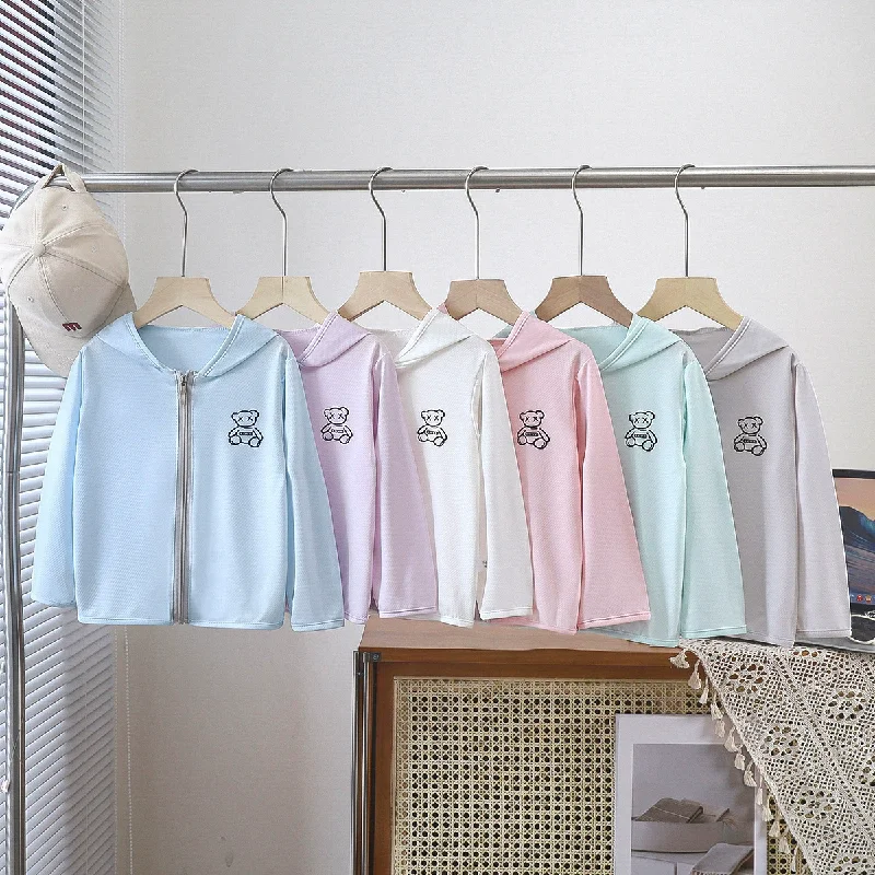 

2025 Girls Boys Sunscreen Coats Summer Kids UV Sun Protection Clothing Thin Hooded Jacket Teen Breathable Air Conditioner Shirt