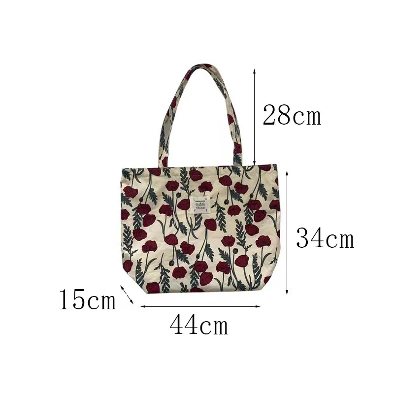 Floral Canvas Shoulder Bag for Women Summer Vacation Simple Hanbag Large Casual Capacity Shopper Tote Bags Beach Bags