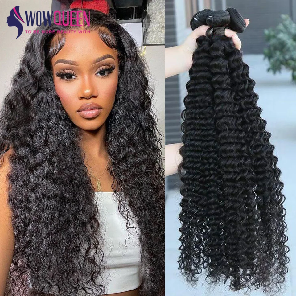 Tissage en Lot Deep Wave 100% Naturel, Extensions de Cheveux Bouclés, Brut, 28 30 32 Pouces, 3 4 Paquets Richesse