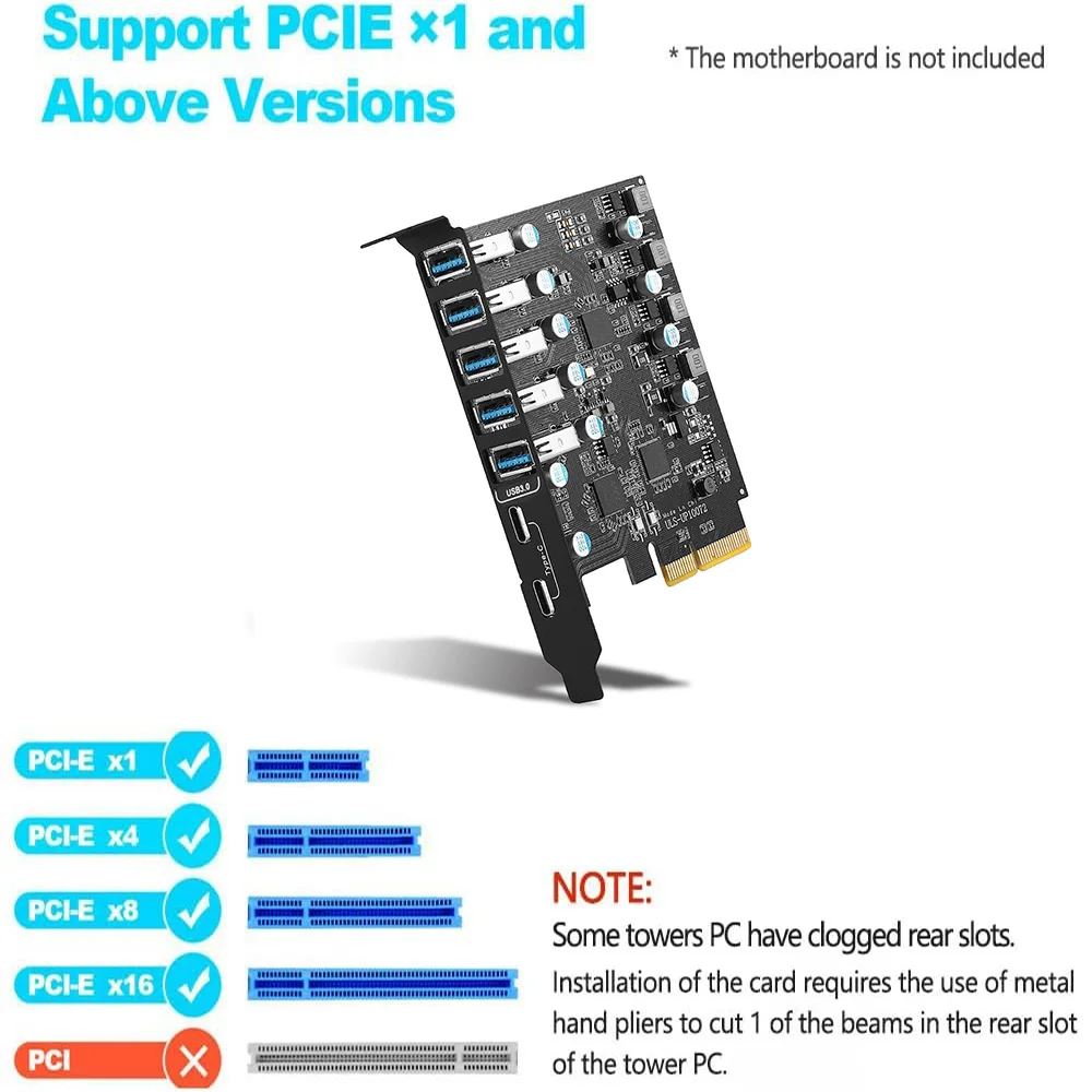 PCI-E To USB 3.2/3.0Type Card Gen 2 Adapter With 20 Gbps Bandwidth 7-Port(5XUSB-A+2Xtype-C) Expansion Card Support MAC 10G