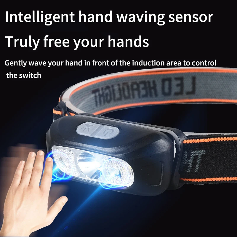 USB Rechargeable Headlamps Motion Sensor Bright 5W LED Torch Running Fishing Headlamp Waterproof Headlight with Infrared Sensor