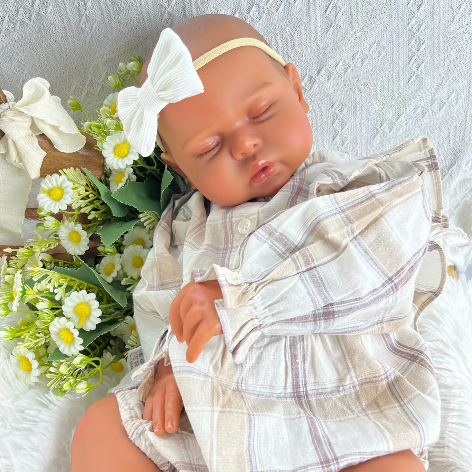 BZDOLL 24インチ 睡眠リボーンベビードール 60 CM 黒肌ビニール手足 布ボディ ファットドール キッズファッション 誕生日プレゼント