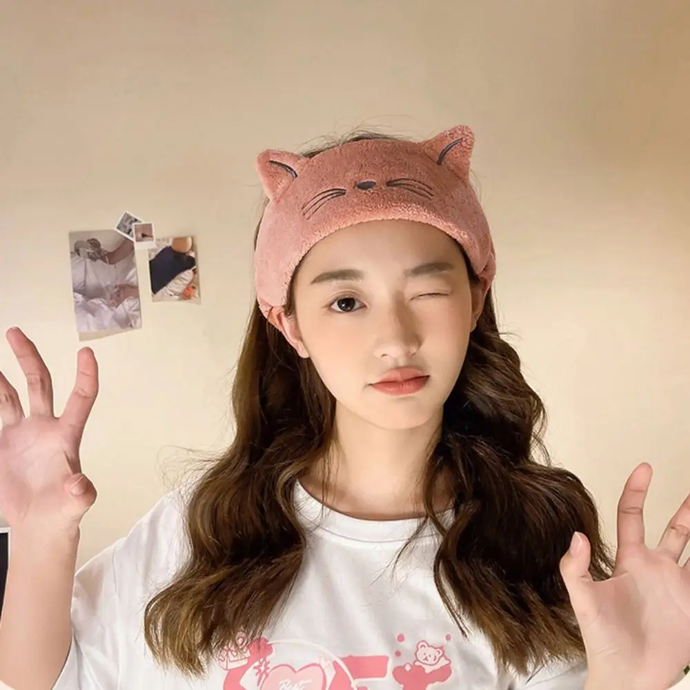 Turban artificiel astique Absorbant pour Femme, Bandeau de Sauna, Lavage du Visage, Sourire, Mignon, Chat, Doux, Accessoires pour Cheveux