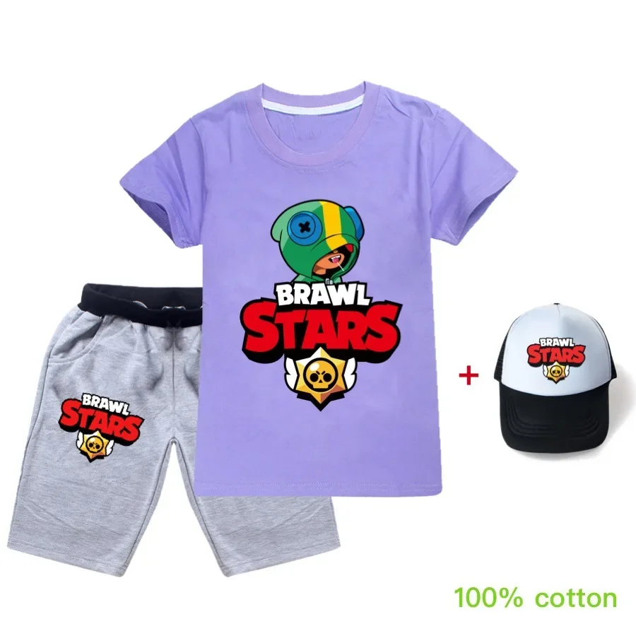 Conjunto de camisetas e shorts para impressão 3D infantil, roupas masculinas, roupas esportivas casuais, estrela dos desenhos animados, crianças, verão, novo, conjunto 3 peças, 2024