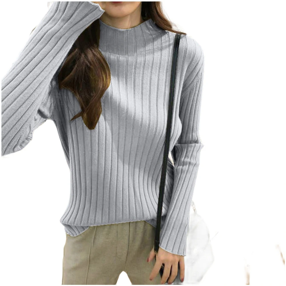 سترات نسائية بقصة ضيقة بلوفر محبوك بنصف رقبة عالية للسترة مناسبة للحفلات غير الرسمية والارتداء اليومي في أشهر البرودة