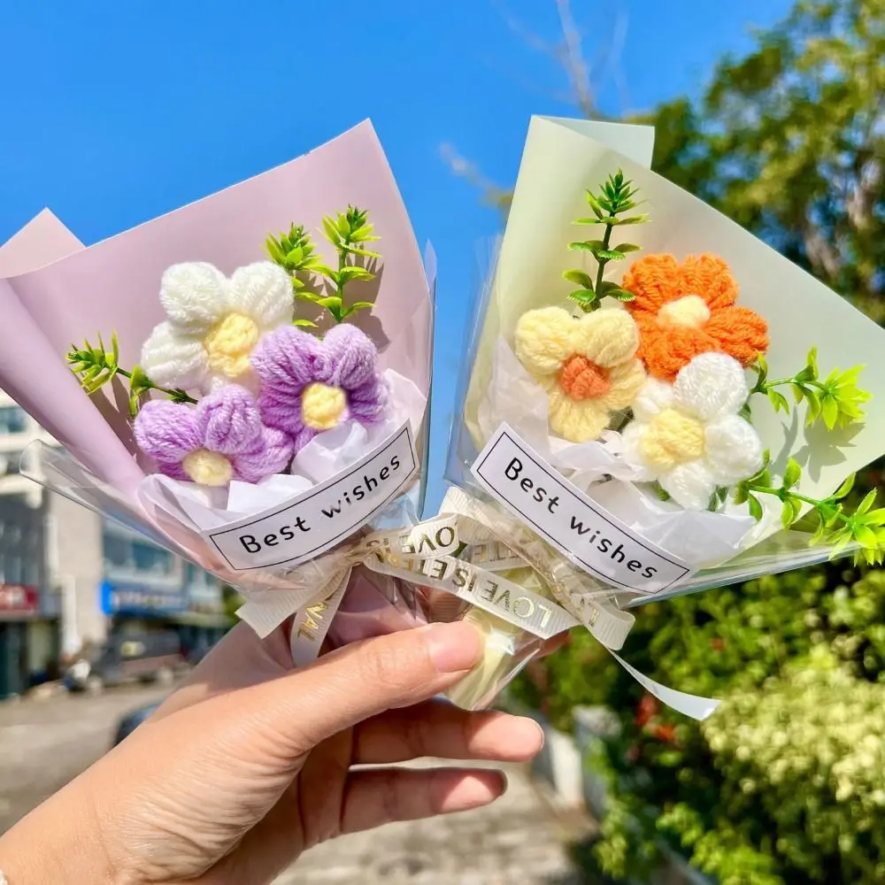 Bouquet Decoration Flower DIY Bouquet Knitted Knit Cartoon Flower Plush Bouquet Lovely Elegant Mini Flower Bouquet Toy