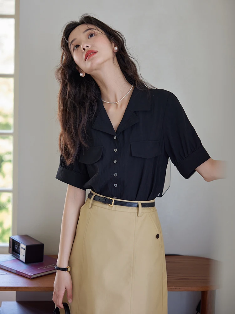 

Moriirose Women's Pink Bla Heart Button irt Summer New Vintage V-ne ort Sve Cotton Breathable Comfortable Cotton B...