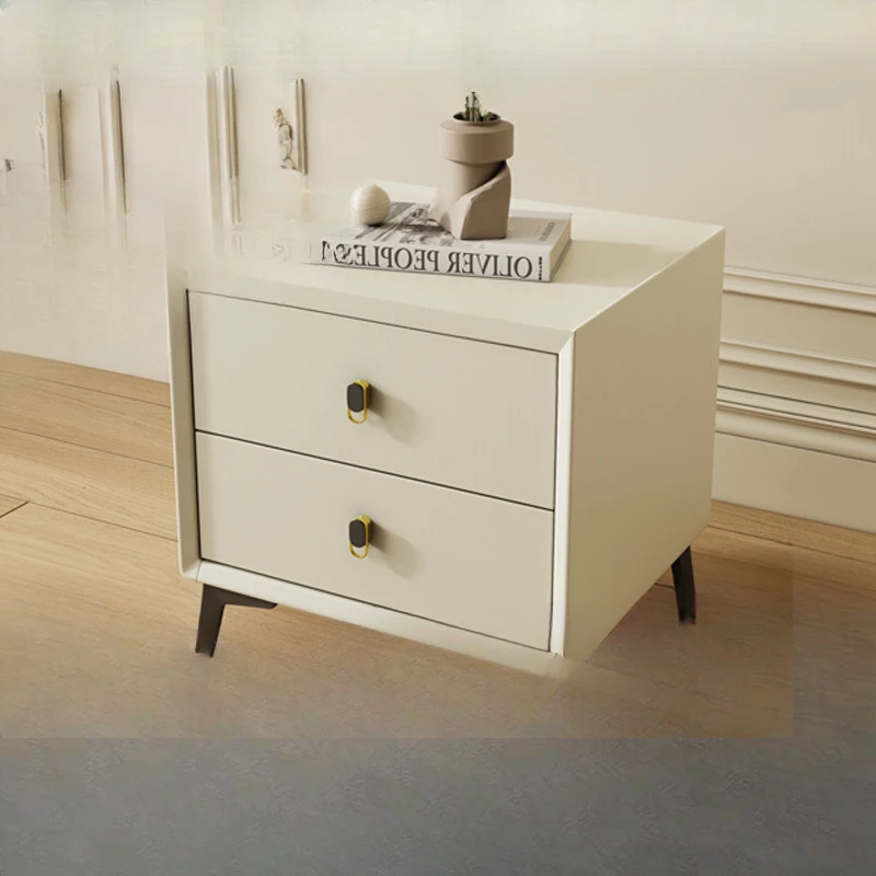 

Bedside table Modern simple bedroom drawer Leather storage side cabinet Solid wood cabinet