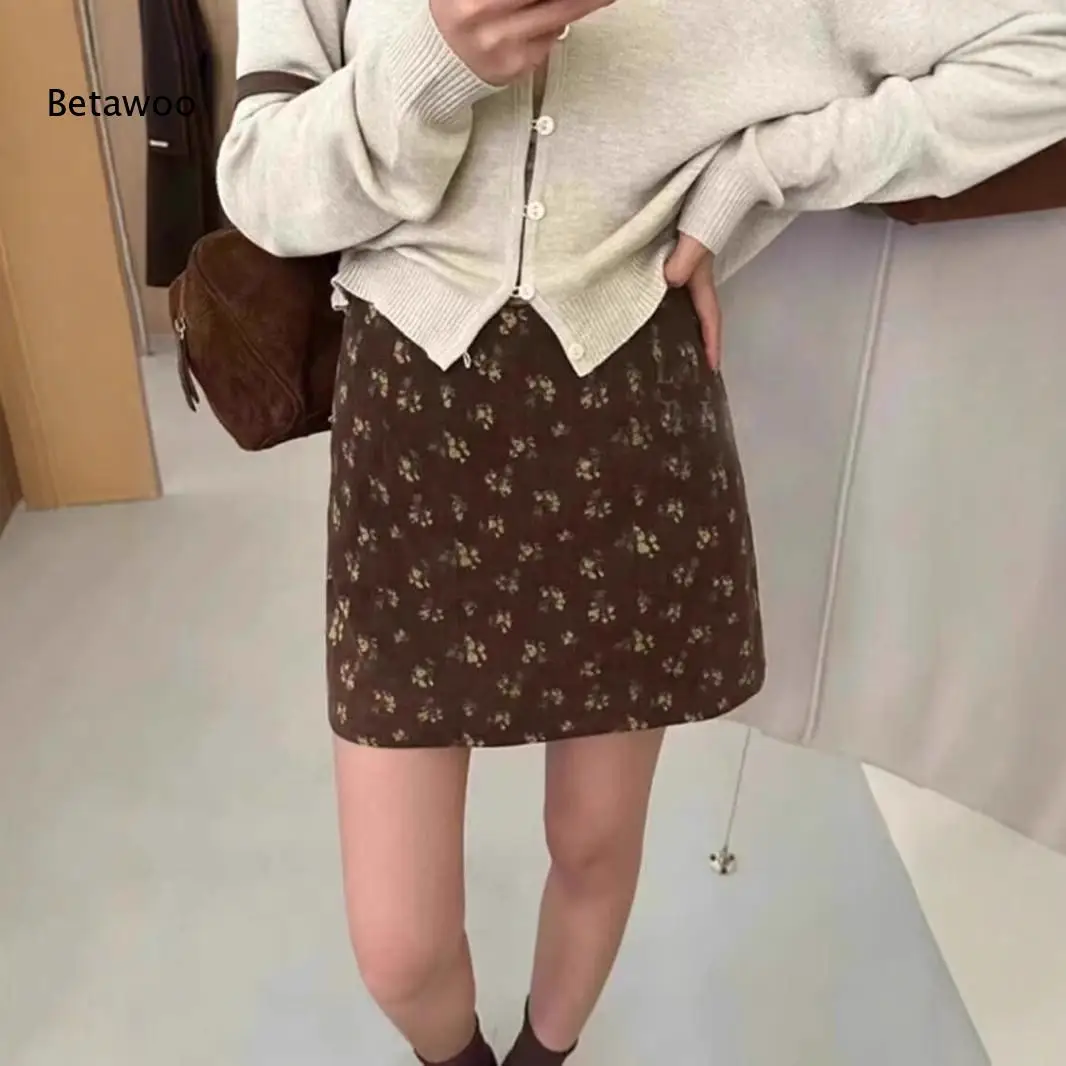 Women High Waist Ditsy Floral Mini Skirt Lapel Design Slim Fit Casual A Line Short Skirt