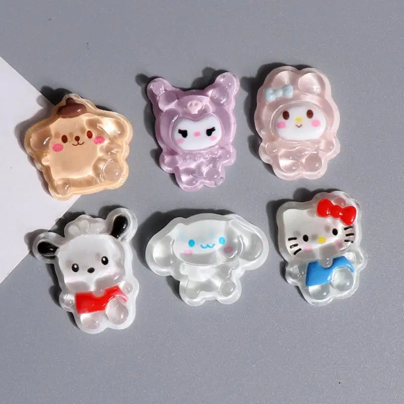 10Pcs Kawaii Sanrios Kuromi Hellokittys Pochacco Cartoon Biscuit Resin Transparent Hairpin Mobile Phone Shell Patch Accessories