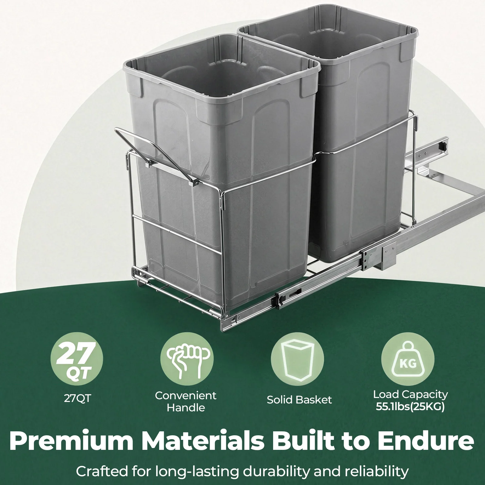 Pull Out Trash Can Under Cabinet Double Waste Bin Garbage Rubbish Box Kitchen Sink Slide Out Soft Close Hideaway