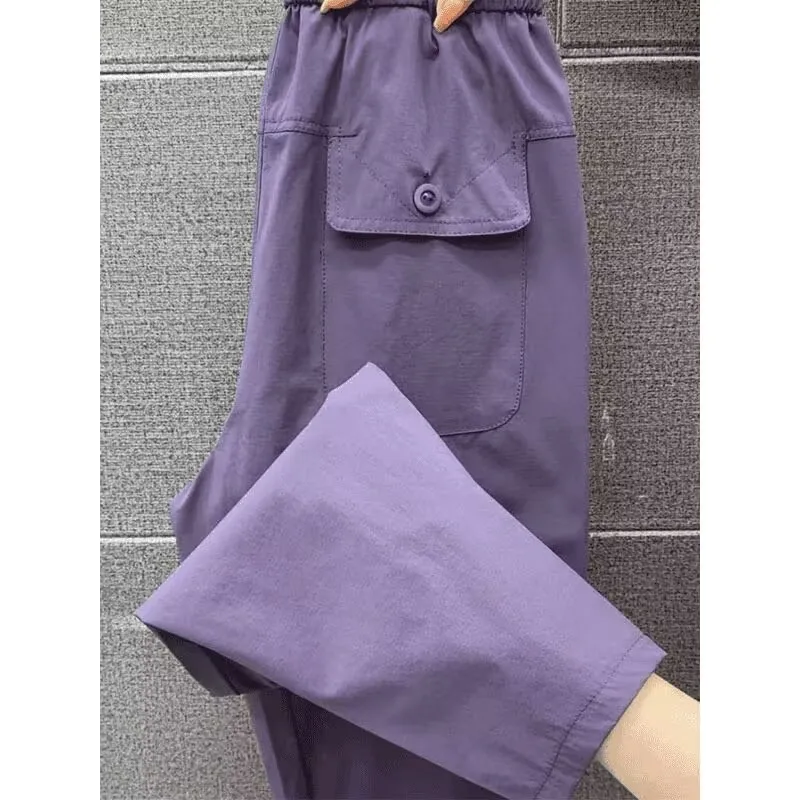 Ladies Fashion High Waist Quick Drying Carrot Trousers Women Large Size 4XL Pantalons Summer Femme Nine Point Casual Haren Pants