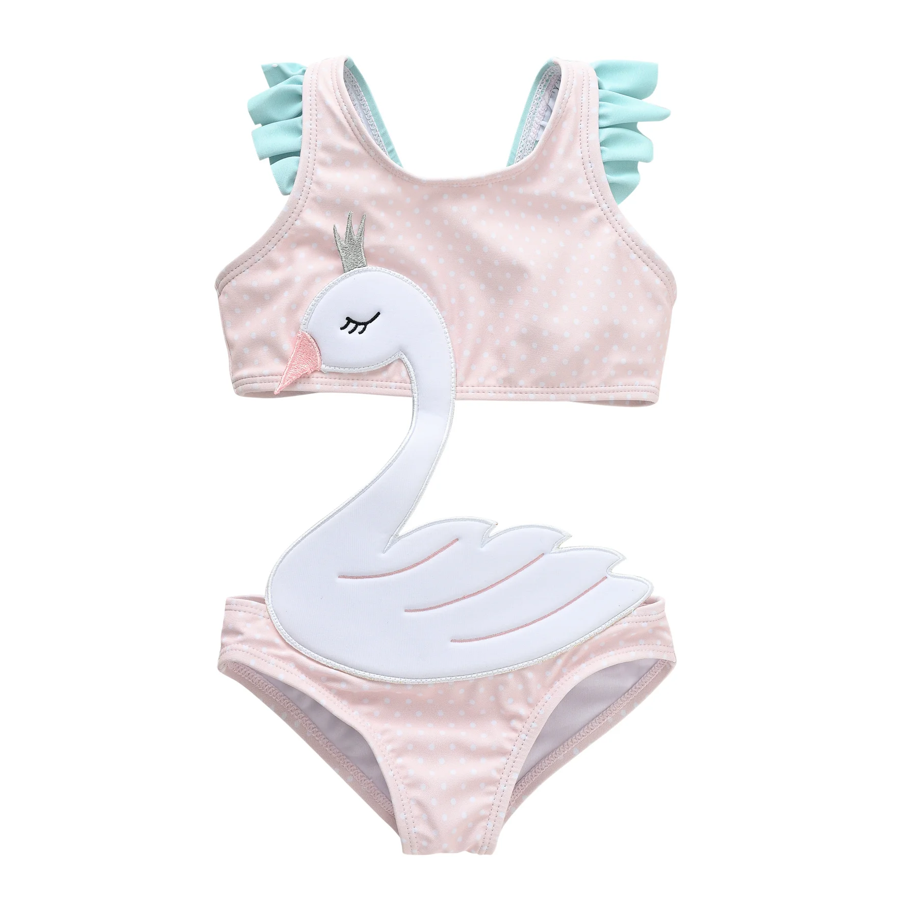 Honeyzone Pink Swan Belly Protection Whole Swimsuit Girls Swimwear Babi Child Infant Children Teen Kids Cartoon Bathing Suit