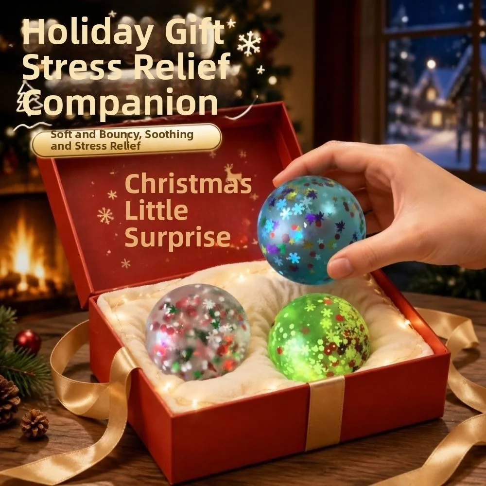 Soft TPR Christmas Snowflake Squeeze Toy Transparent Glitter Sequins Fruits Squishy Toys Kneading Mini Glitter Squeeze Ball