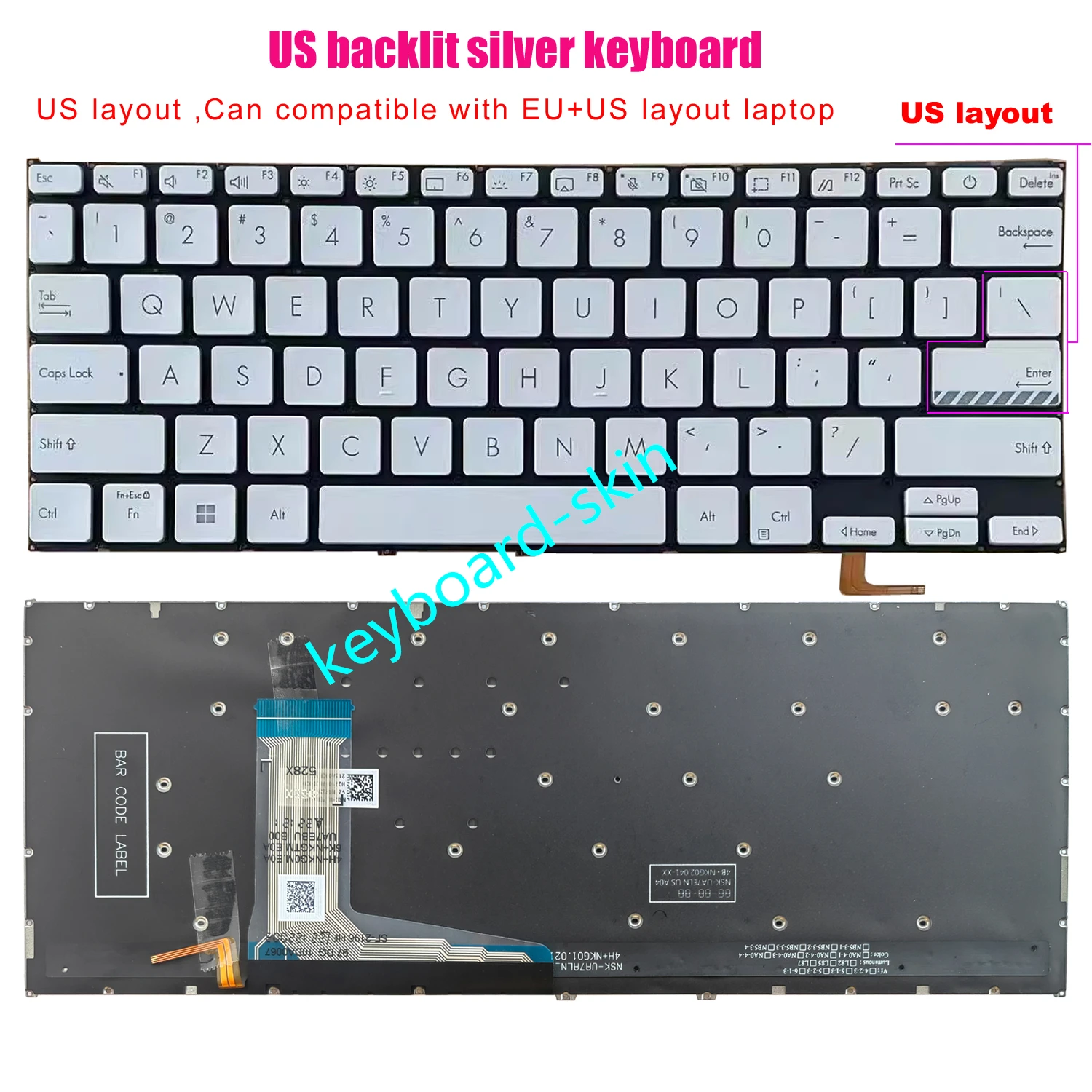 New Silver US backlit Keyboard for ASUS VivoBook ADOL14Z X1402 X1402Z X1403 X1403Z M1402 M1403 D1402 F1402 laptop