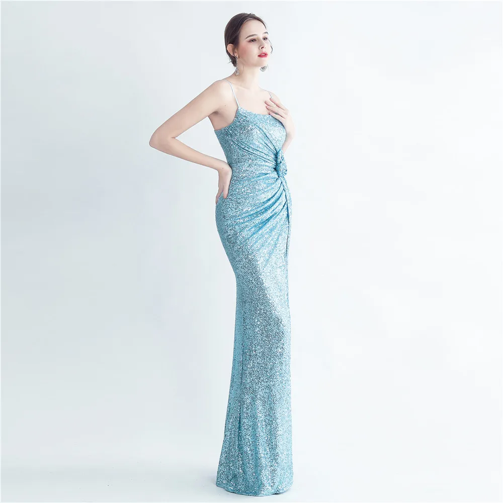 Lovely Baby Blue Mermaid High Split Evening Dress Strapless Backless Sexy Long Women Formal Gowns For Prom Party 2023 Wholesale