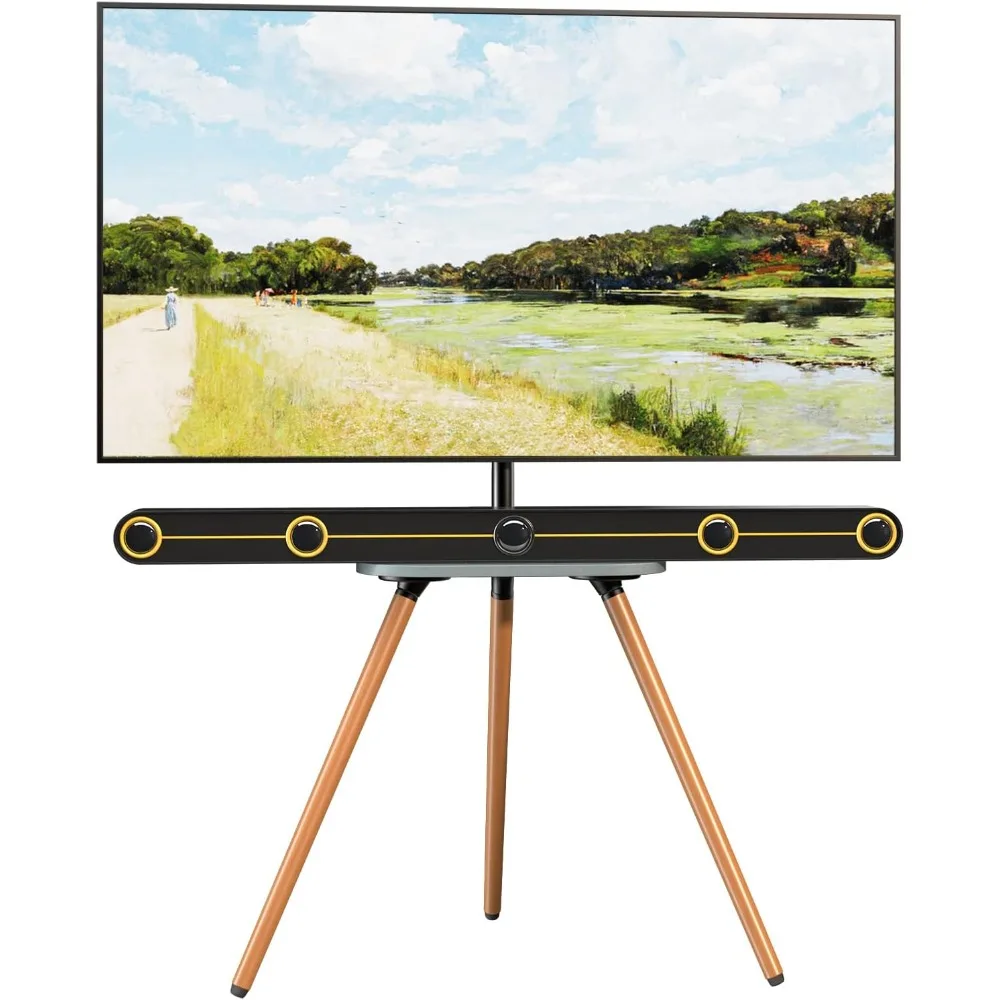putorsen easel tv-stand for 43-65-inch screens - portable swivel tripod tv stand with wooden tray, height adjustable tv floor st
