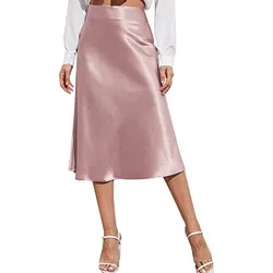 Summer Skirts Women's Mid Skirt Long Zipper Elegant Skirt High Waist Solid Color Satin Skirt