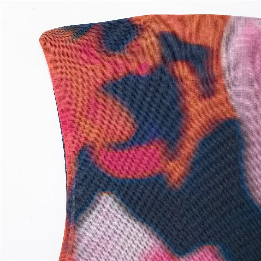 PB&ZA2024 Summer New Fashion Casual Women\'s Wear European and American Style Printed Silk Mesh Midi Bra Dress