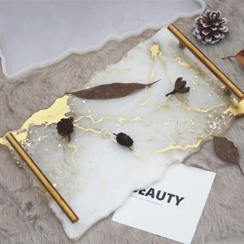 DIY Grande Bandeja De Punho Retangular, Placa De Molde De Resina Epóxi, Cola De Cristal, Espelho De Silicone, Decoração De Casa Armazenamento