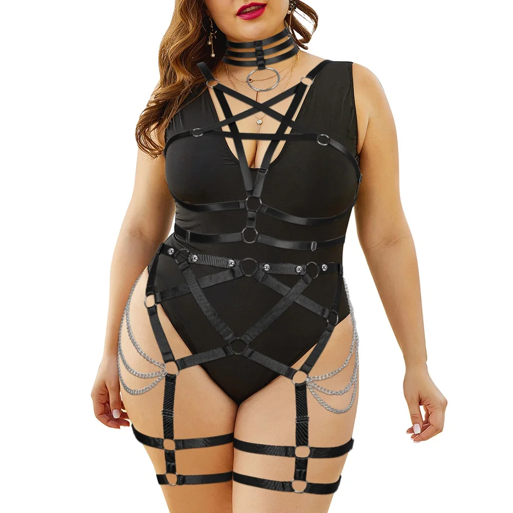 

Bdsm Harness Plump Women Bondage Plus Size Sexy Lingerie Erotic Fetish Chain Accessories Stockings Punk Garters Rave Outfit