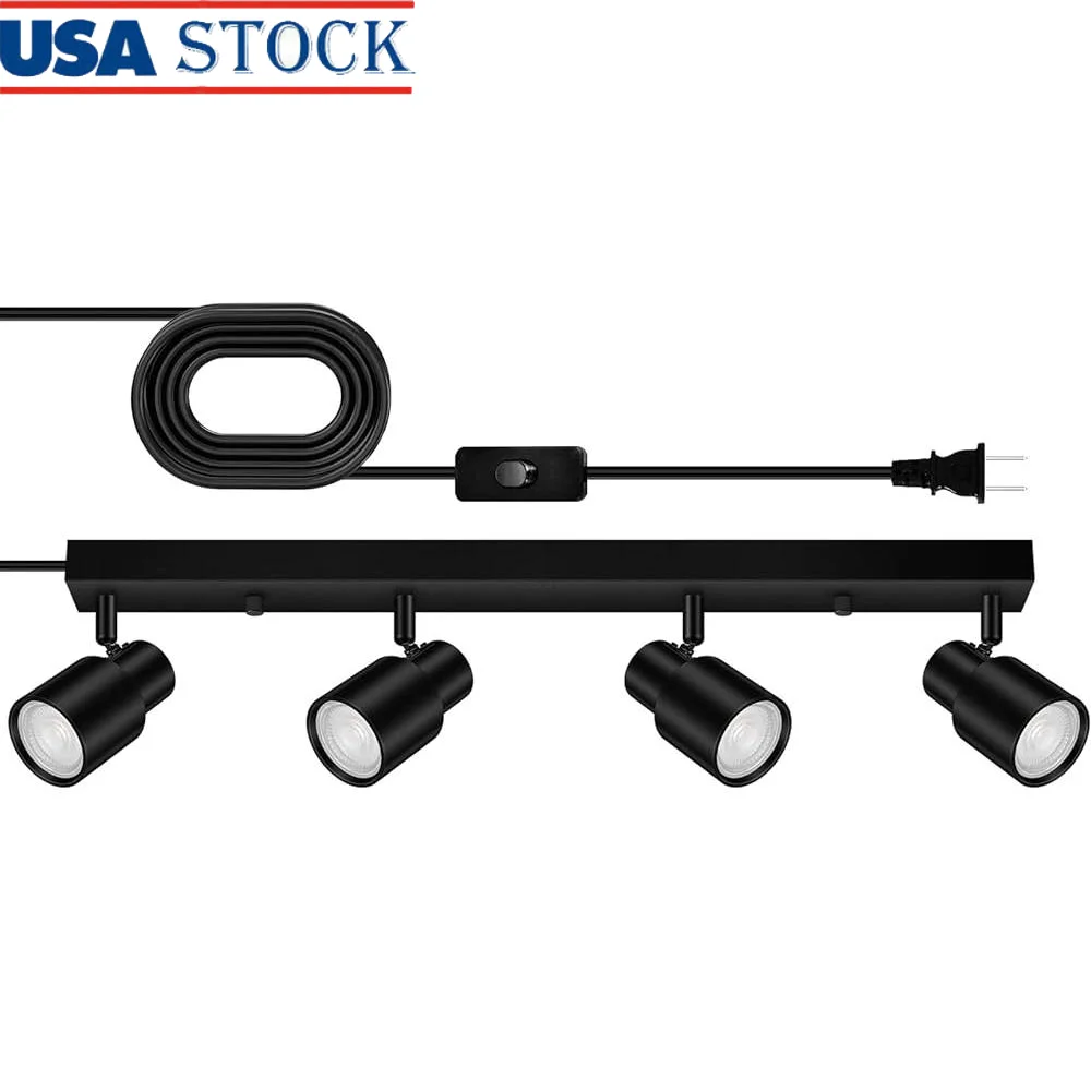 

Adjustable 4 Light Track Lighting Plug in Ceiling Fixtures Rotatable LED Lighting Ideal Kitchen Bedroom Living Room
