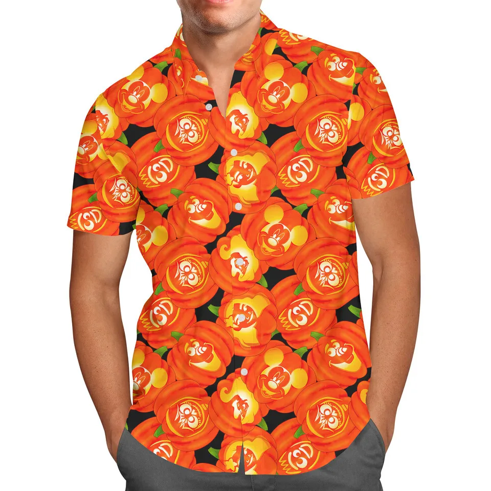 2024 Disney Halloween, Disney character pumpkin, Hawaiian men's shirt