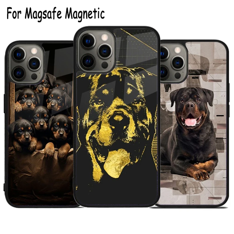 Cute Rottweiler Dog Wireless Charge Magsafe Phone Case For iPhone 15 16 14 13 11 12 Pro Max Plus Magnetic Bumper Cover