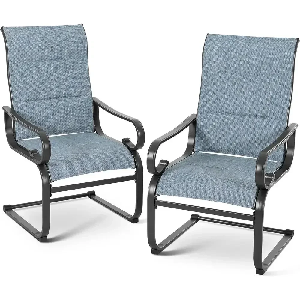2 Padded Textilene Patio Dining Chairs - Spring Outdoor Chairs with Curved Armrests, Powder Coated Metal for Patio, Garden, Back