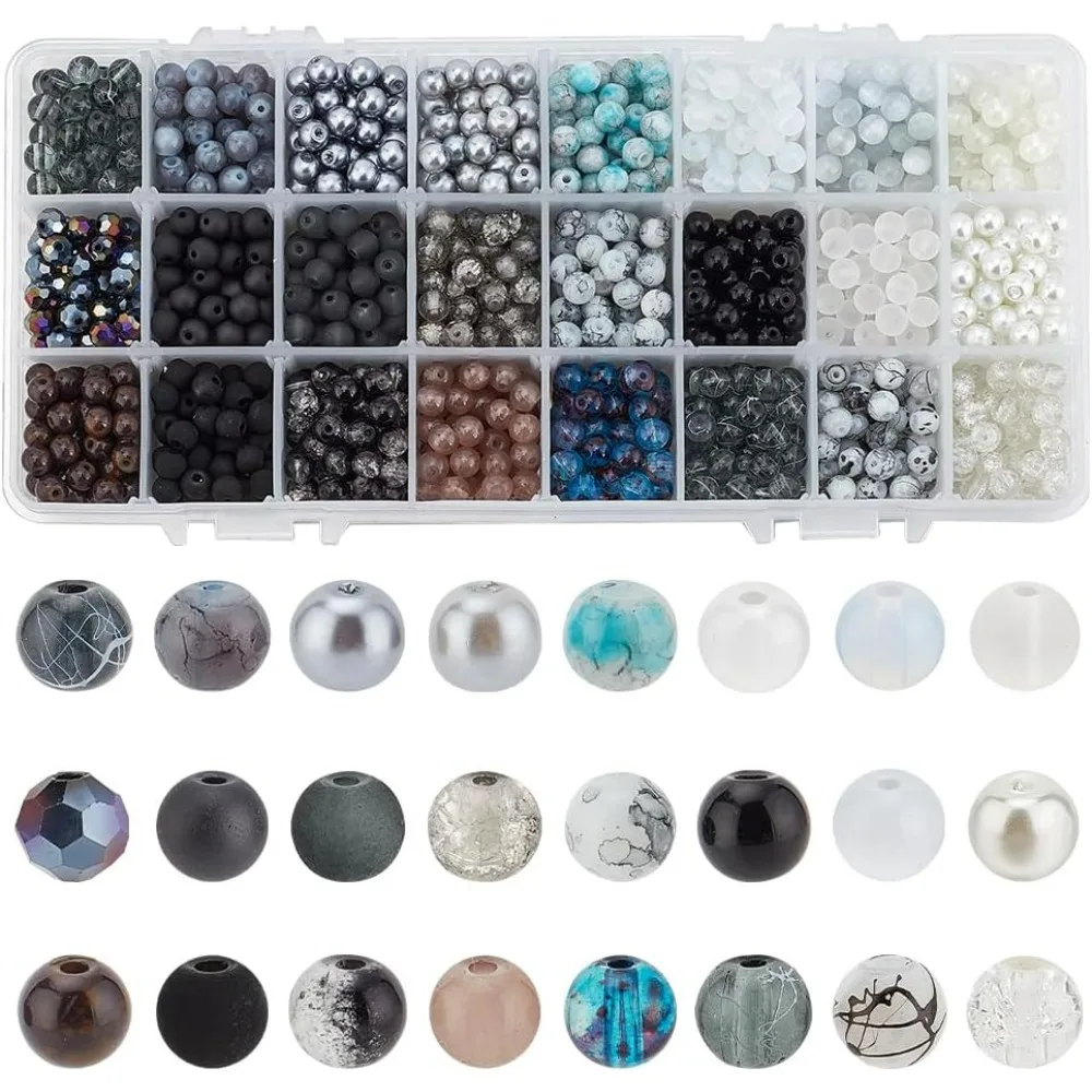 

1440pcs 6mm Glass Beads for Jewelry Making 24 Color White Round Spacer Loose Beads for Halloween Eid Mubarak Ramadan Decoration