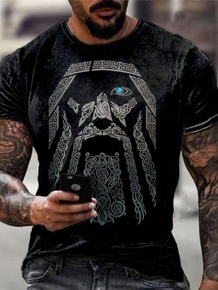 

Nordic Mythology Engraved 3D Printed Men's T-Shirt Men's Fitness Sports Short Sleeve Shirt Outdoor Street Men's Fashion Top