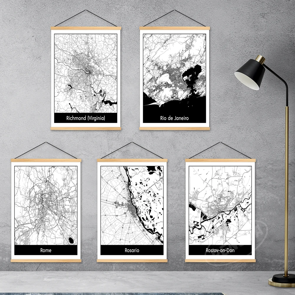 Home Wall Decor World Map Paintings Interior Art City Route Poster Rio de Janeiro Wooden Hanging Canvas Prints Modular Pictures