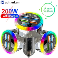 200W 6 Ports Car Charger Fast Charging PD QC3.0 USB C Car Phone Charger Type C Adapter in Car For Huawei Xiaomi iPhone Samsung