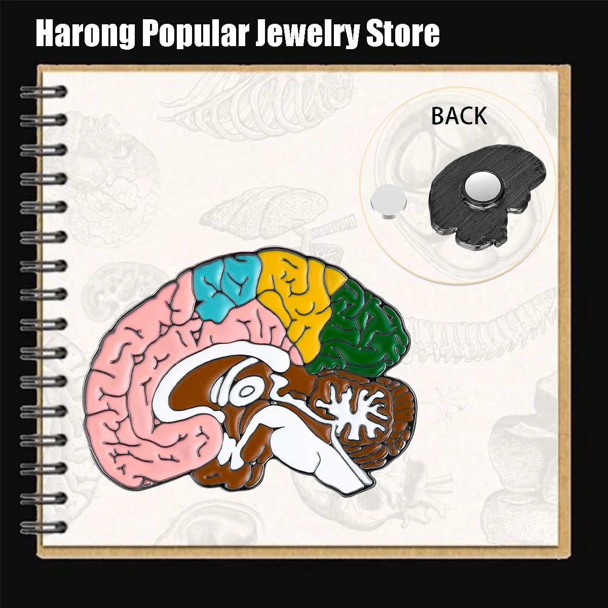 Harong Brain Enamel Magnetic Pins Medical Brooch Surgery Anatomy Lapel Lanyard Bag Coat Badge Accessories for Doctors Students