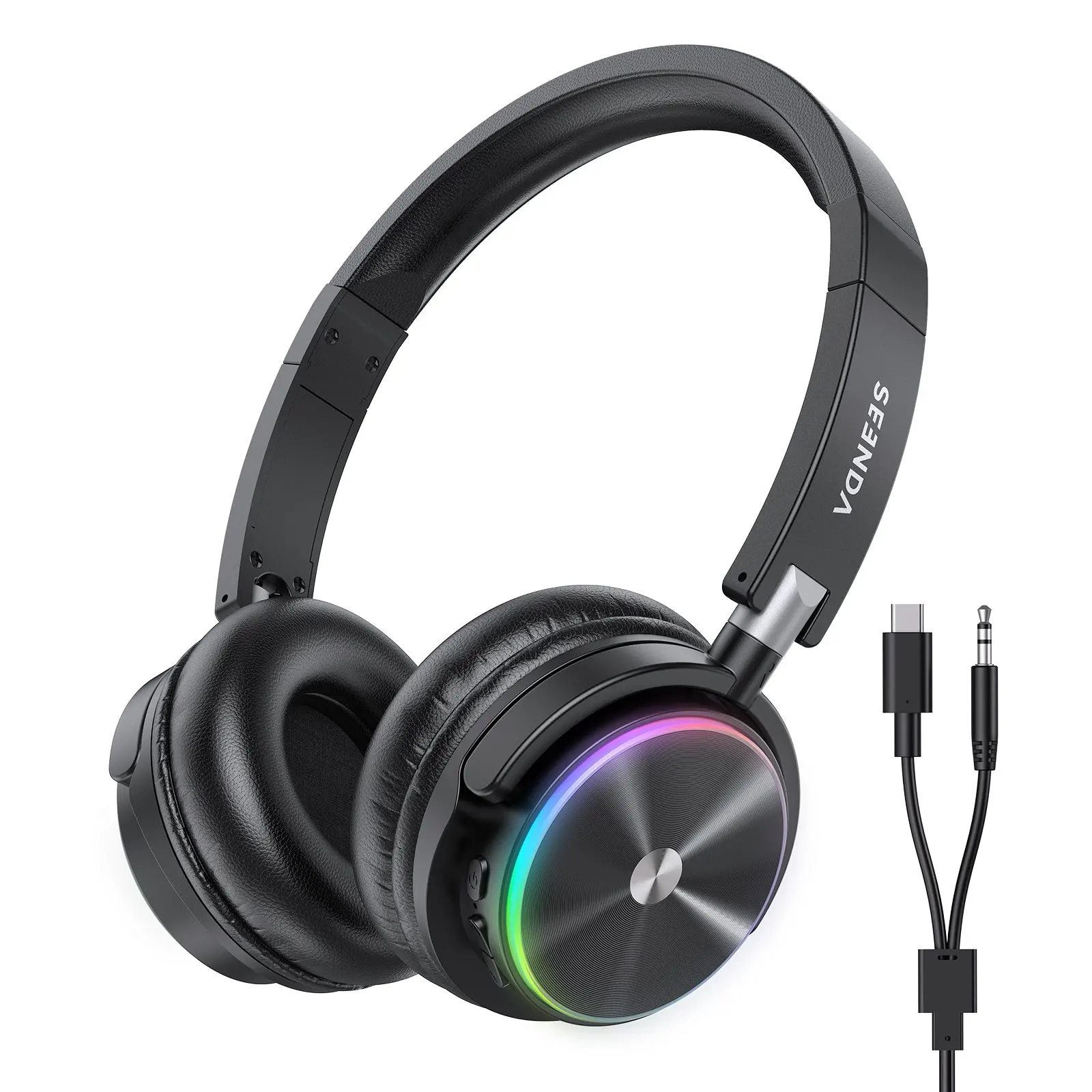 

Детские Bluetooth-наушники Seenda для компьютера iPad, планшета, путешествий, школы, складные беспроводные гарнитуры RGB, время воспроизведения 50 часов, легкий вес,