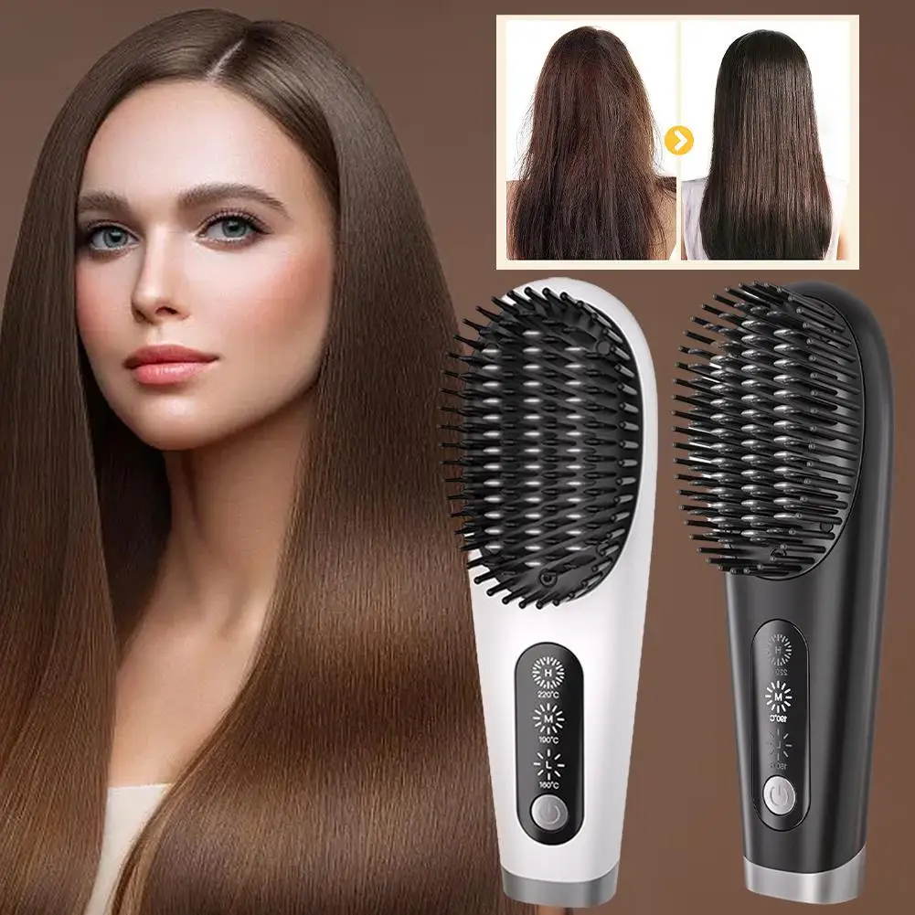 

Wireless Hair Straightener Brush Fast Heated Straightener Comb Ceramic Hair Anti-scalding Heating Curler Brush Multifunctio Q7G9