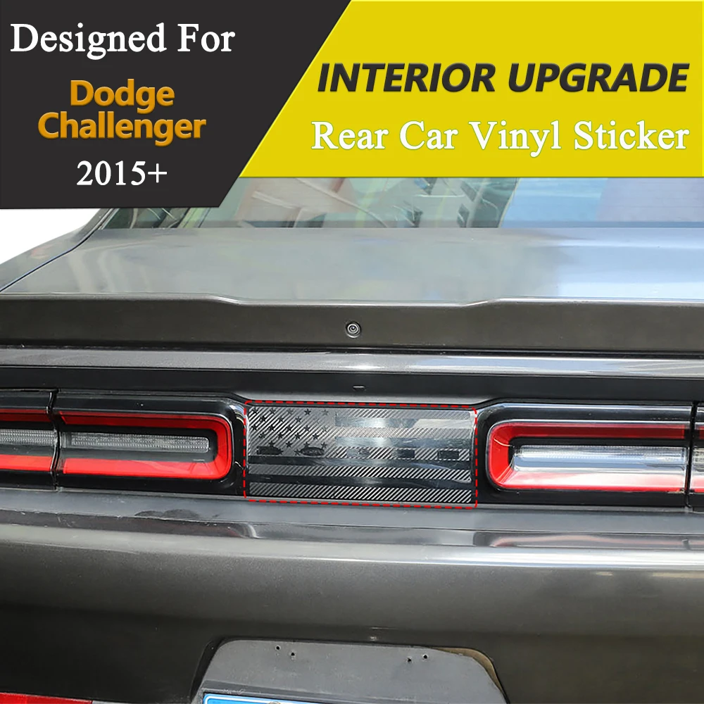 American Flag Rear Taillight Middle Vinyl Sticker for Dodge Challenger 2015-2026 Black PVC Carbon Fibre Exterior Accessories