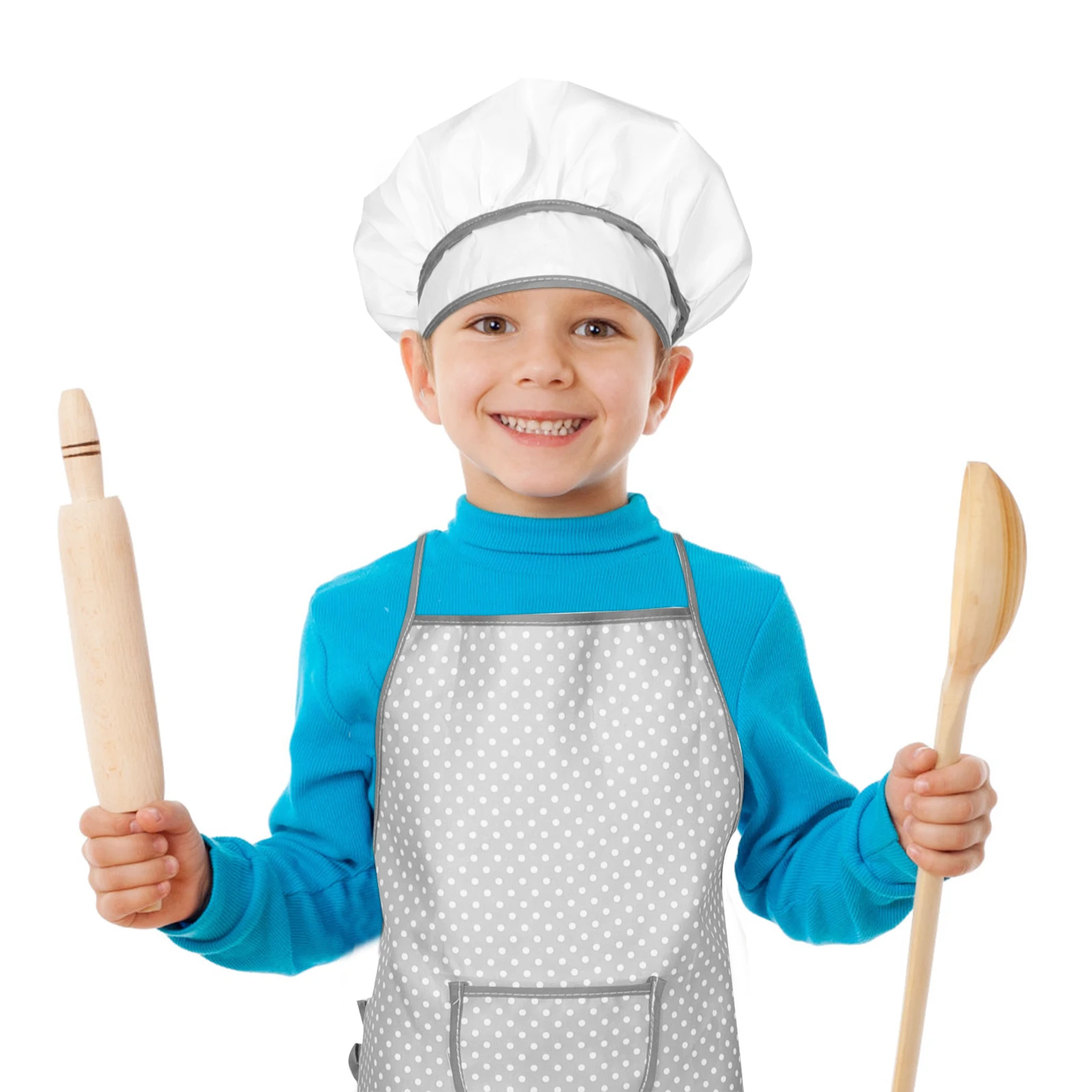 Conjunto de aventais infantis com chapéu, design adorável, material durável, experiência de culinária completa, fantasia de avental de cozinha para crianças
