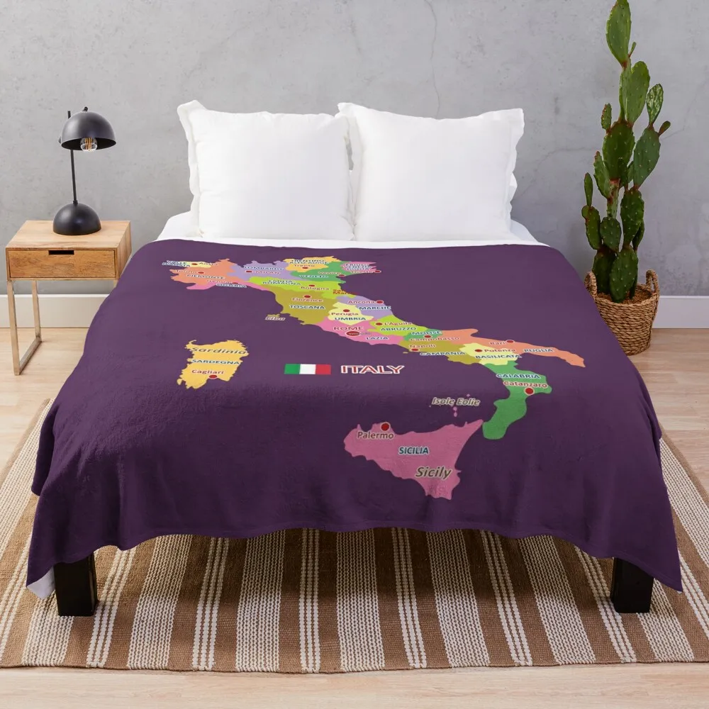 

Italy map with regions and main cities Throw Blanket blankets ands Shaggy Hair Sofa Quilt Blankets