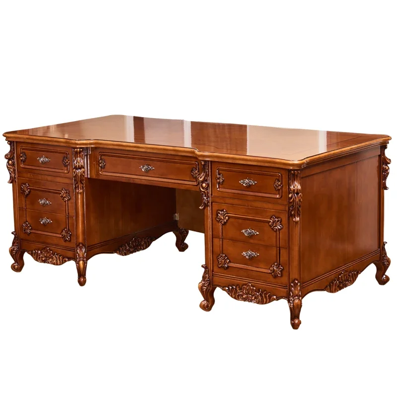 

European-style solid wood desk, high-end home study, American luxury villa computer desk