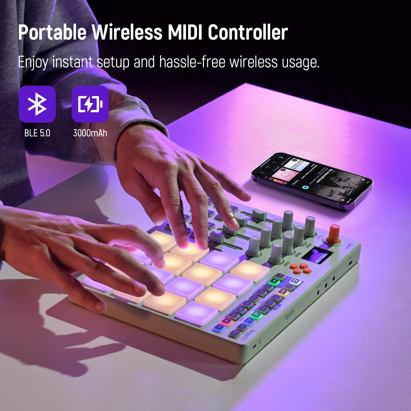 Synido TempoPAD C16 Wireless MIDI Pad Controller,16 RGB Beat Pad