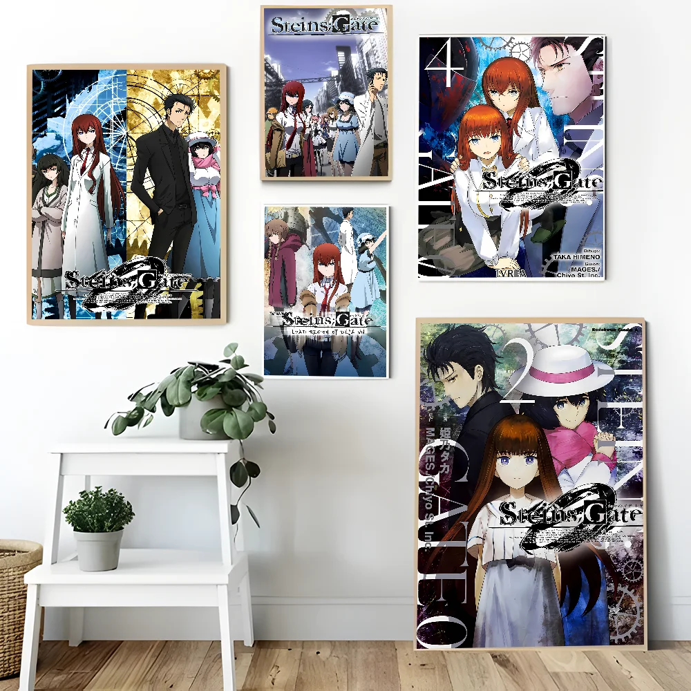 Anime Steins Gate Self-adhesive Art Poster Retro Kraft Paper Sticker DIY Room Bar Cafe Stickers Wall Painting