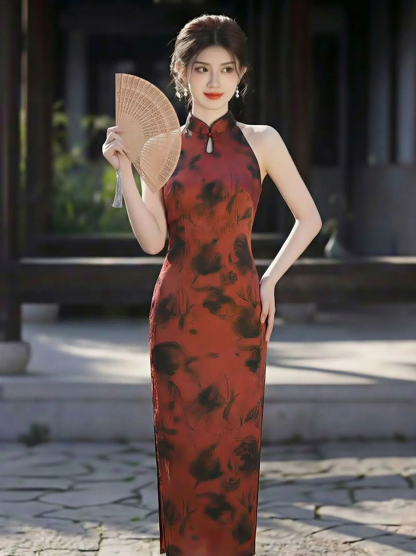 robe-cheongsam-rouge-sexy-a-Epaules-denudees-Elegante-robe-d'Ete-de-style-chinois-robe-qipao-pour-femmes