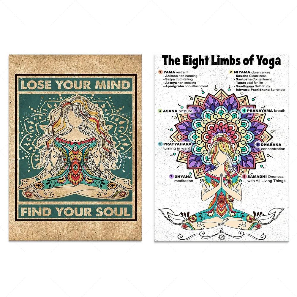 Eight yoga tree flowers Yama Niyama Asana Pranayama Pmadhi Dhyama poster, yoga lose your heart, find your soul decorative poster