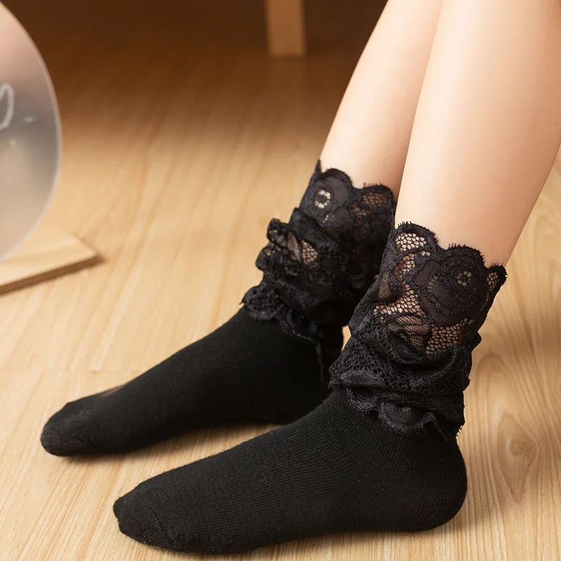 Spring and Summer New Thin Lace Phoenix Tail Children's Pile Socks Cute Cotton Girls Calf Socks